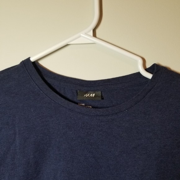 H&M BASIC MENS LONG SLEEVE NAVY BLUE CREW NECK - Picture 3 of 4